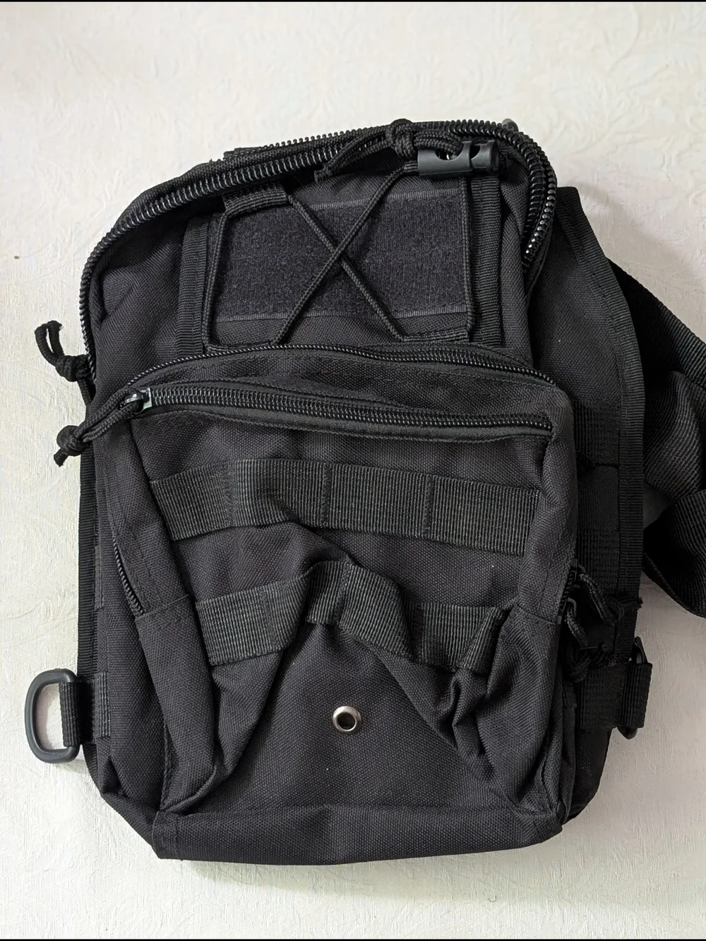 Black Tactical MOLLE Sling Bag Nylon Zip 8L 4 Pockets Fits 10